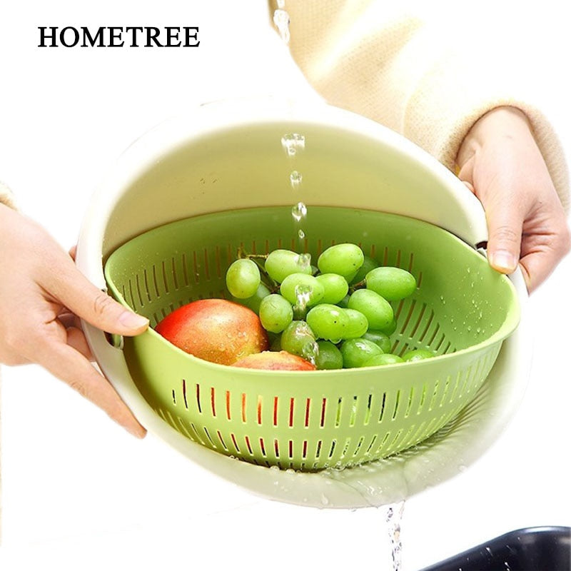 HOMETREE Kitchen Double Layer Strainers Drain Basket Hollow